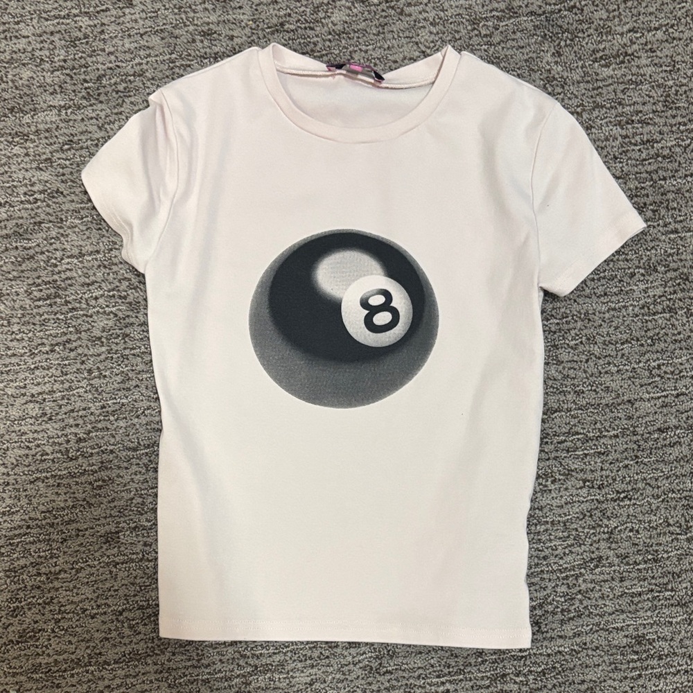Edikted White 8 Ball Graphic Crop Top Size Small | Y2K Streetwear